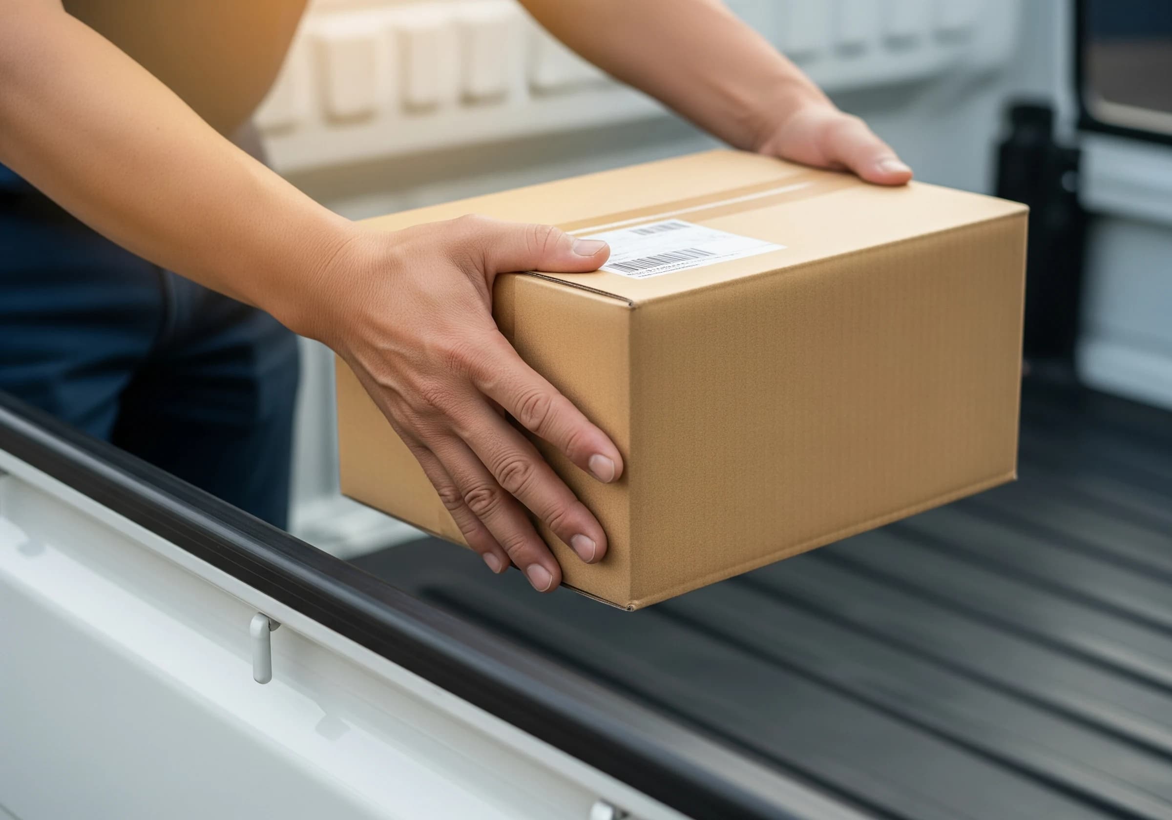 荷物を丁寧に積み込む手元